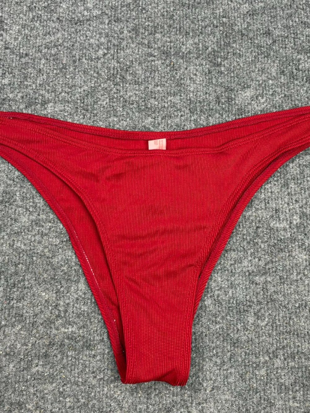 ROMWE Red Ribbed Bikini Bottom Size L Swimwear Swim Bottoms V-Cut